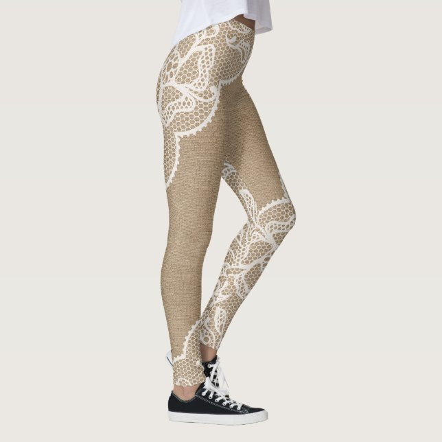 Leggings Toile de jute naturelle et dentelle blanche (Droite)