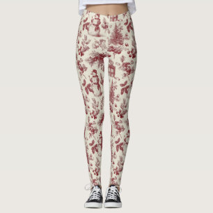 Leggings Toile de Noël Rouge Vintage Botanique - Houx