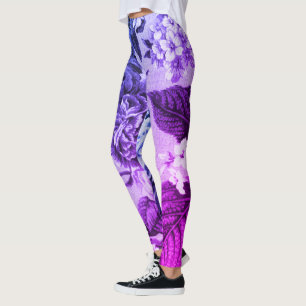 Leggings Toile floral botanique vintage bleu et pourpre