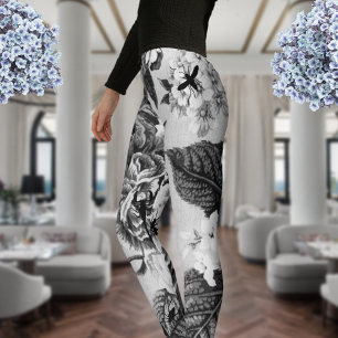 Leggings Toile Vintage et bugs  en noir blanc