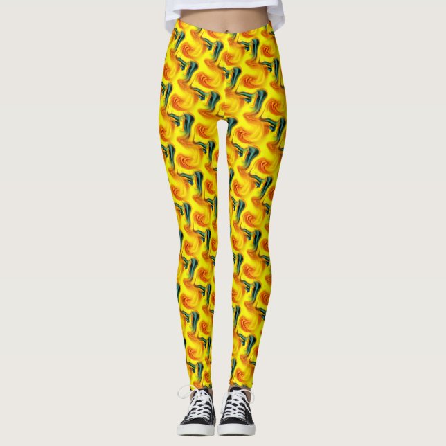 Leggings Tons Abstraits De Motif Bleu Et Jaune (Devant)