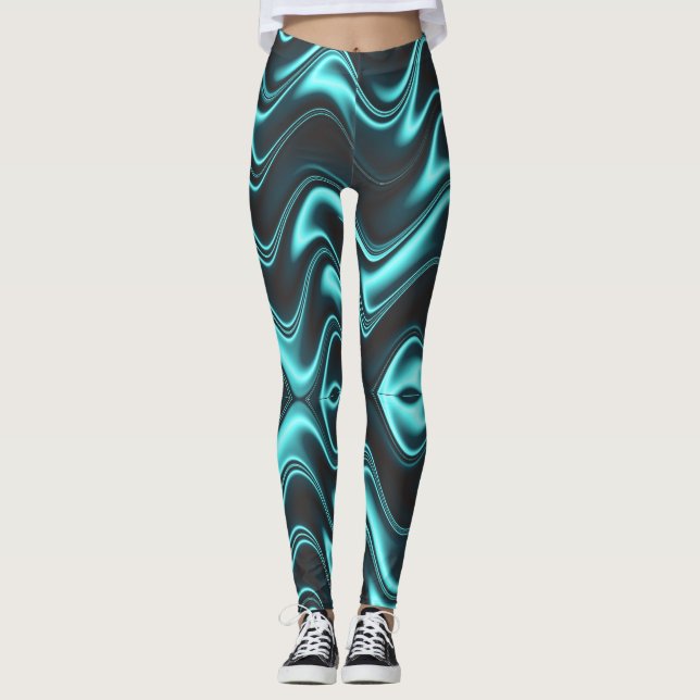 Leggings tons bleu vert mystique et noir (Devant)