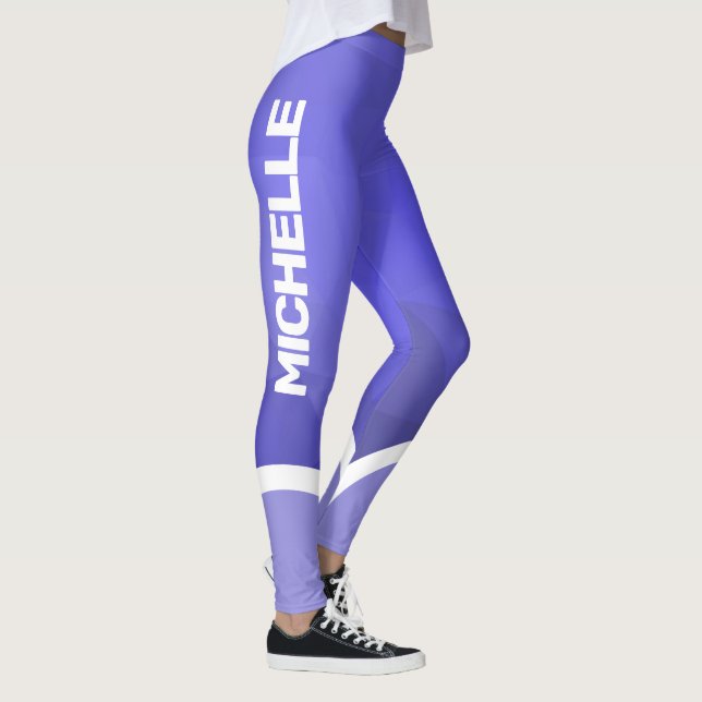 Leggings Tons de violet avec nom blanc et rayures modernes (Droite)