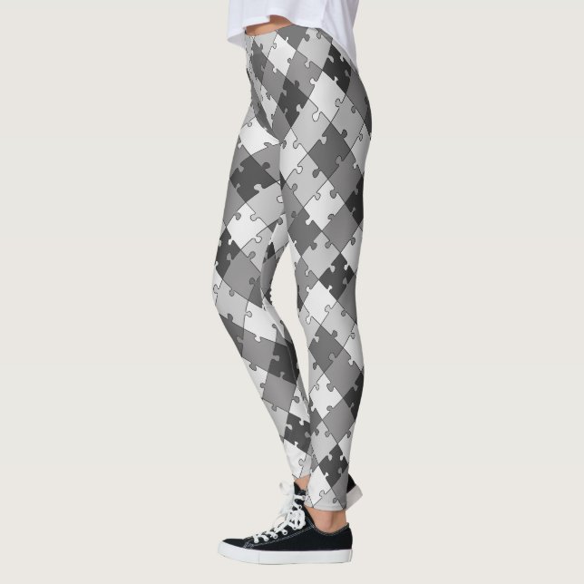 Leggings Tons diagonaux espiègles de gris de casse-tête (Gauche)