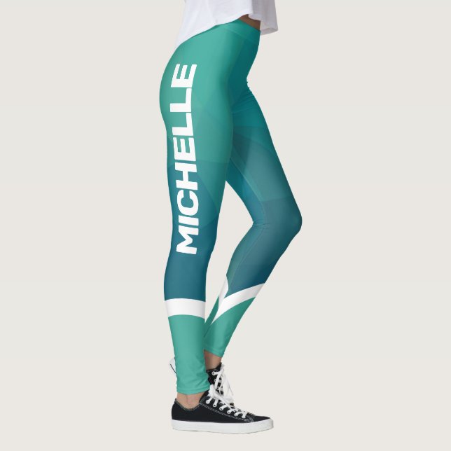 Leggings Tons turquoise avec blanc nom rayé moderne (Droite)
