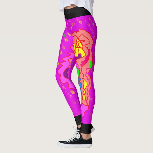 Leggings Top design mode rose et orange multi-motifs (Gauche)