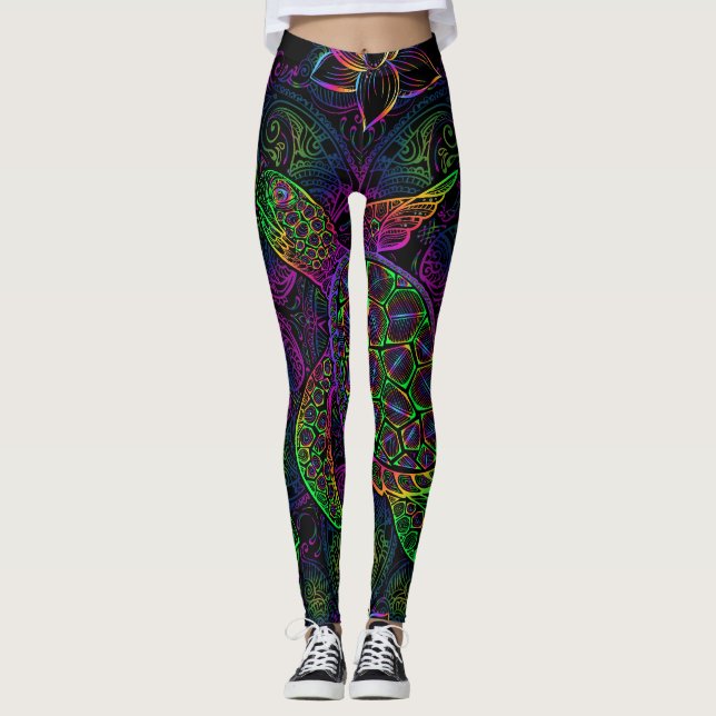Leggings Tortue de mer Boho : Motif psychédélique mandala (Devant)