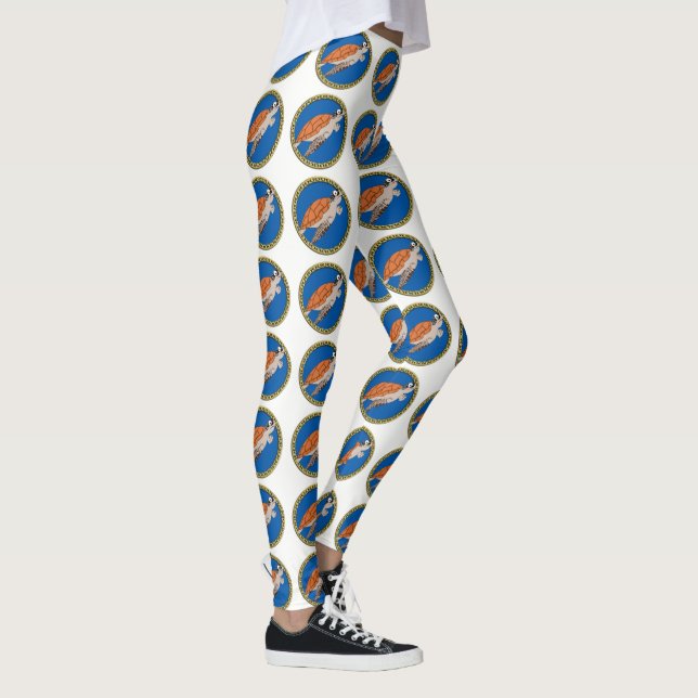 Leggings Tortue de mer orange nageant avec cadre doré (Droite)