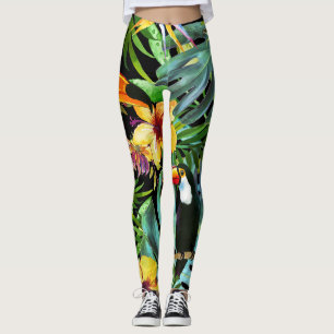 Leggings Toucan floral de palmettes tropicales de verdure
