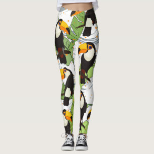 Leggings Toucan tropical, palmiers verts, motif vintage.