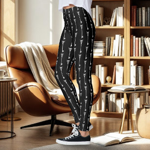 Leggings Touche tribale de squelette de hibou noir et blanc