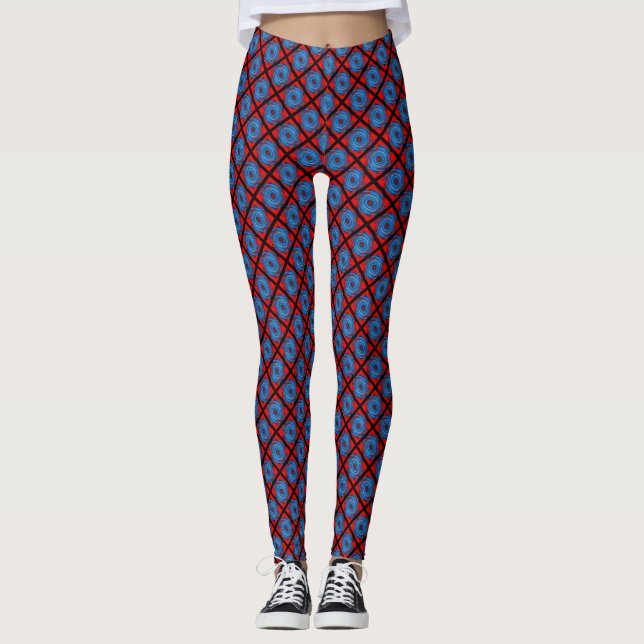 Leggings Tourbillon Abstrait Bleu Rouge (Devant)
