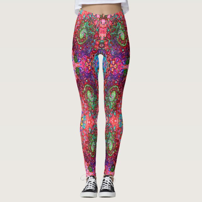 Leggings Tourbillon liquide abstrait rétro groovy rouge aqu (Devant)