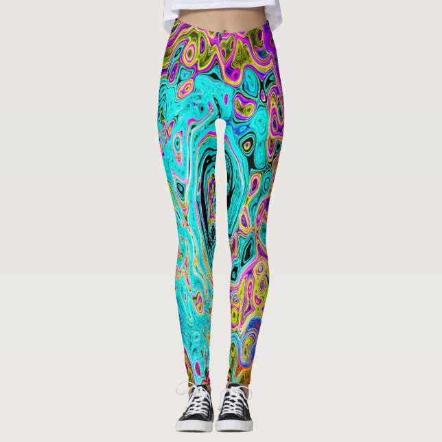 Leggings Tourbillon Liquide Rétro Abstrait Groovy Bleu Aqua (Devant)