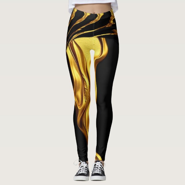 Leggings Tourbillon Opulent Or Liquide Noir Monochrome  (Devant)