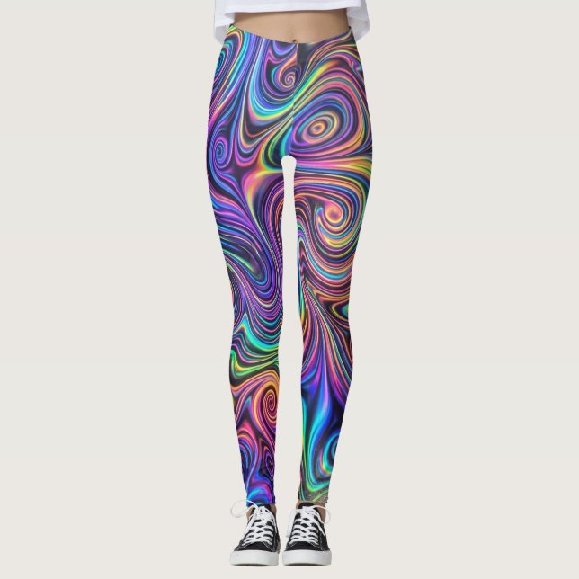 Leggings Tourbillon Psychédélique Néon Motif Abstrait (Devant)