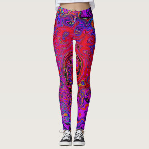 Leggings Tourbillon Rouge et Violet Abstrait Rétro Liquide