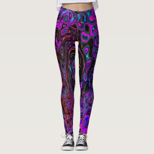 Leggings Tourbillonnement Liquide Rétro Noir et Magenta