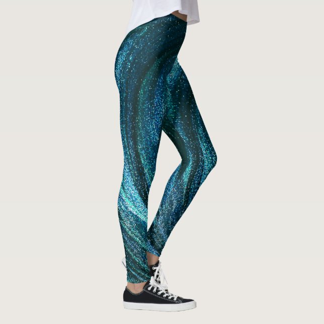 Leggings Tourbillons Pailletés Turquoise (Droite)