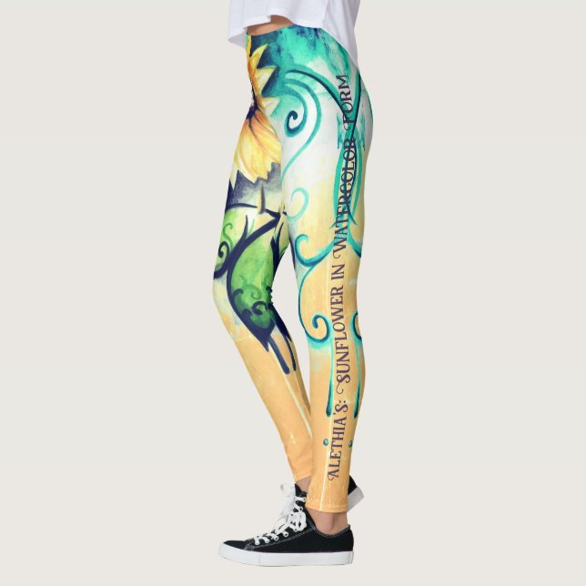 Leggings Tournesol d'Alethia sous forme d'aquarelle filtré (Gauche)