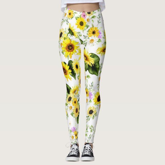 Leggings Tournesol d'aquarelle 7 (Devant)