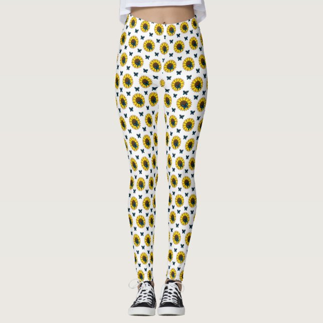 Leggings Tournesol et papillon bleu (Devant)
