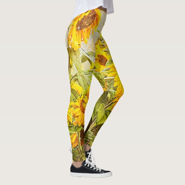 Leggings Tournesol Field Vintage Antique Jaune Design (Droite)
