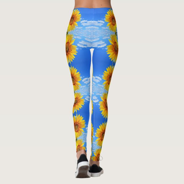 Leggings Tournesol jaune et abeilles sur le ciel bleu - été (Dos)