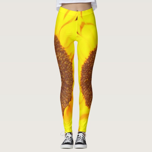 Leggings Tournesol Jaune Jambes Brown Florales (Devant)