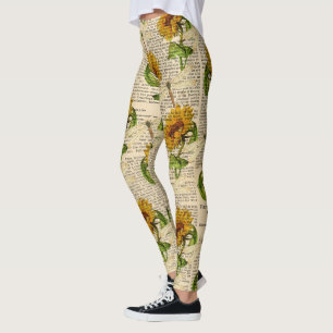 Leggings Tournesols Libellules Ancien Journal Style Campagn
