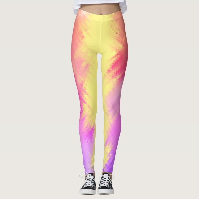 Leggings tout-sur-impression rose et jaune arc-en- (Devant)