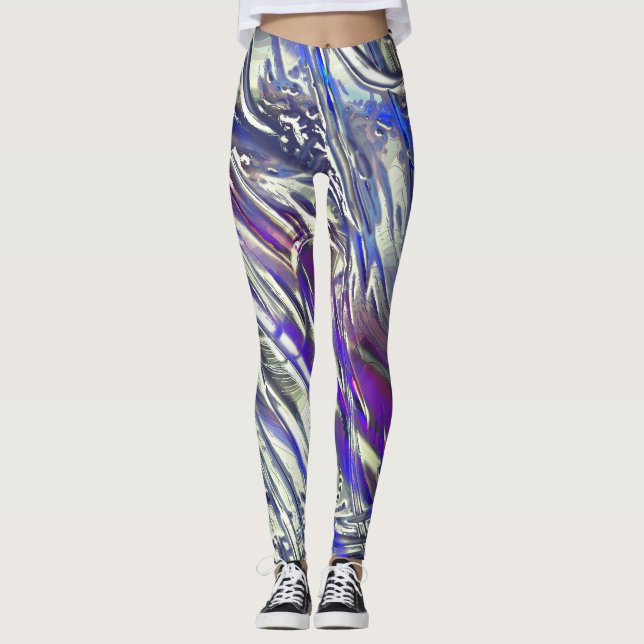 Leggings Traces écailées sur texture argentée sous fumée bl (Devant)