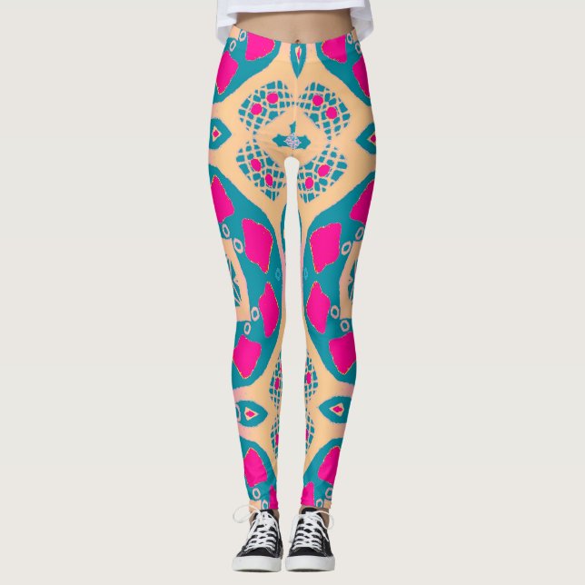 Leggings Traditionnel, patchwork péruvien, motif de tuiles (Devant)