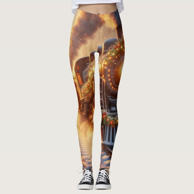 Leggings Train de Noël vintage hivernal enneigé (Devant)