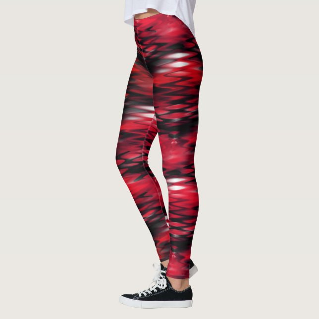 Leggings Trait rouge sous blanc formant zig-zag abstrait (Gauche)
