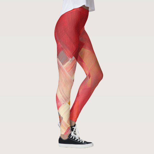 Leggings Traits de pinceau abstraits géométriques rouge, ro (Droite)