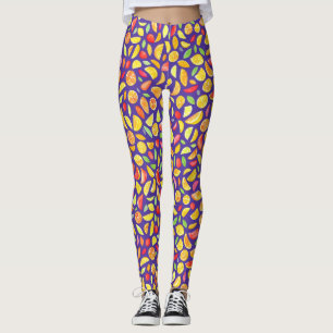 Leggings Tranches de fruits colorés amusants violet aquarel