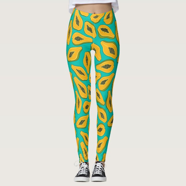 Leggings Tranches de papaye turquoise (Devant)