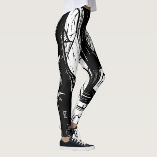 Leggings Travail de ligne surréaliste noir et blanc
