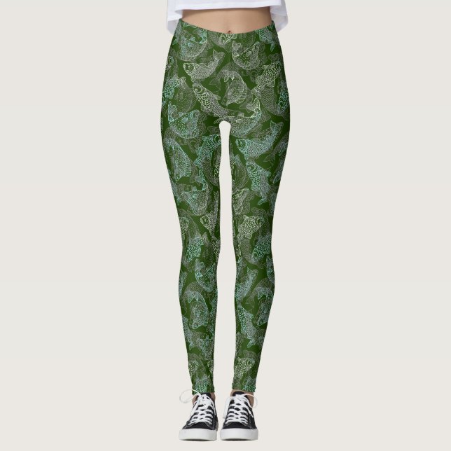 Leggings Travail des motifs de poissons 01.b DGreen BG (Devant)