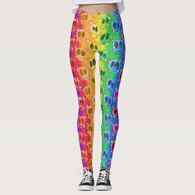 Leggings Traverses du crâne arc-en-ciel dans les couleurs d (Devant)