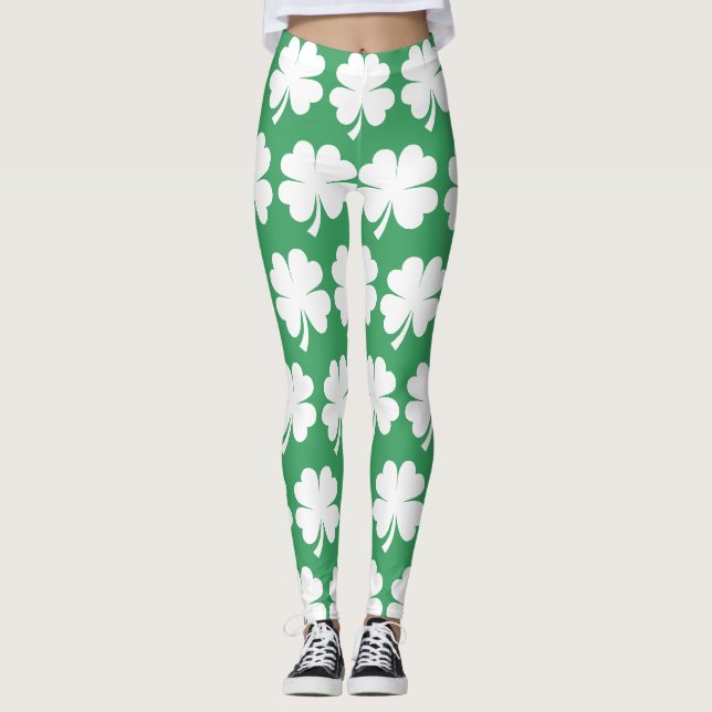 Leggings Trèfle Chanceux à Quatre Feuilles Saint Patrick (Devant)