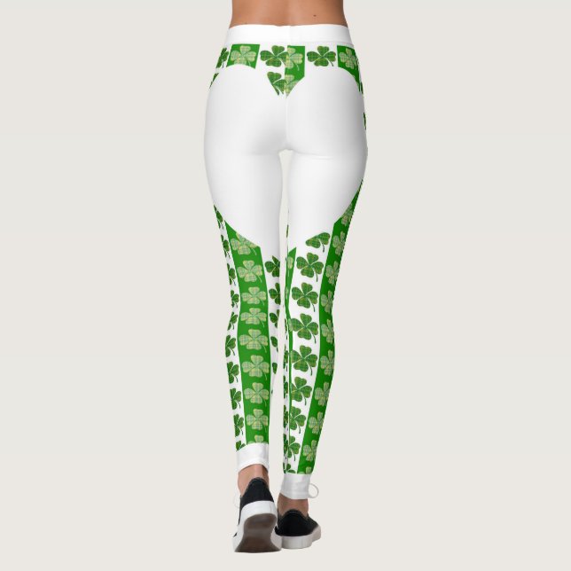 Leggings Trèfle irlandais blanc brillant Cool Heart (Dos)