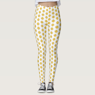 Leggings Trèfles à quatre feuilles dorés sur fond blanc