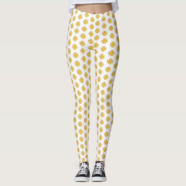 Leggings Trèfles à quatre feuilles dorés sur fond blanc (Devant)