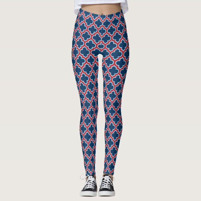 Leggings Trellis marocain bleu et rouge, treillis, Quatrefo (Devant)