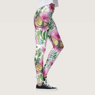 Leggings Trending Red, Purple & Birds Nature Floral