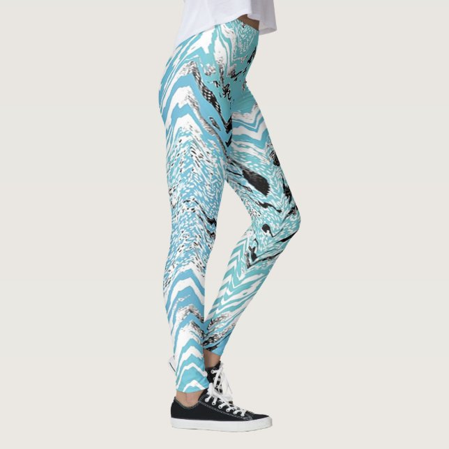Leggings Trendy Aqua Blue Black White Chevron ZigZag (Droite)