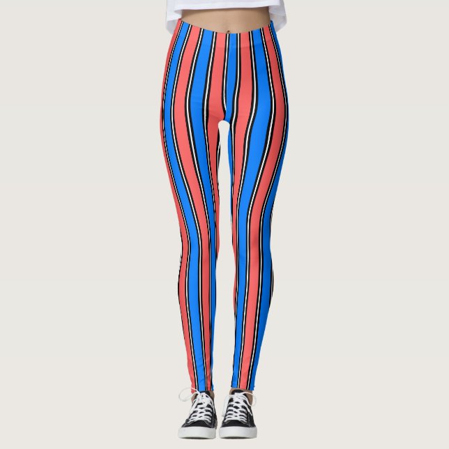 Leggings  Trendy Electric Blue And Coral Vertical Striped (Devant)
