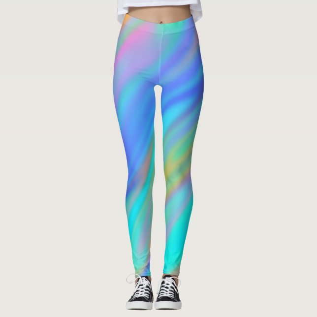 Leggings Trendy luxe vert bleu violet faux holographique (Devant)